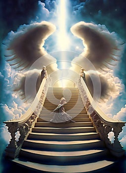 illustration stairs to heaven with angel suitable as background