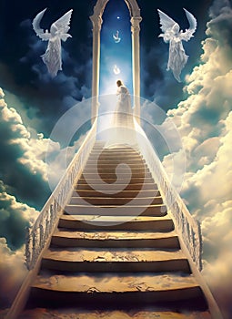 illustration stairs to heaven with angel suitable as background