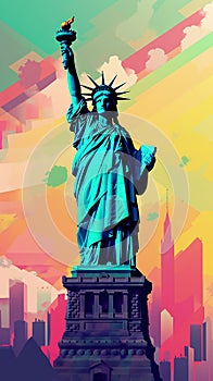 Illustration of Statue of Liberty, New York, Generative AI