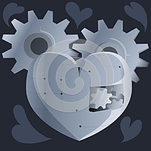 Illustration of a steel mechanized heart with gears.