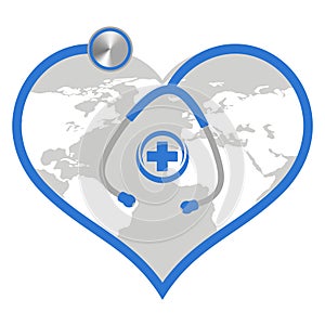 Illustration of a stethoscope with a heart and a medical cross