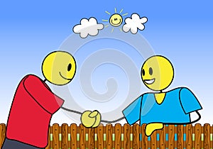 Illustration of a stickman neighbour shake hand