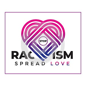 Illustration of stop racist, spread love, inside frame.