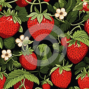 An illustration of strawberries in a randomly repeating tile pattern.