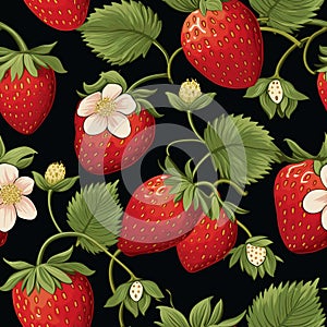 An illustration of strawberries in a randomly repeating tile pattern.