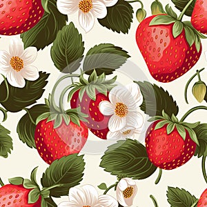 An illustration of strawberries in a randomly repeating tile pattern.