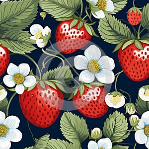 An illustration of strawberries in a randomly repeating tile pattern.