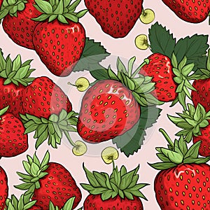 An illustration of strawberries in a randomly repeating tile pattern.