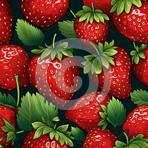 An illustration of strawberries in a randomly repeating tile pattern.