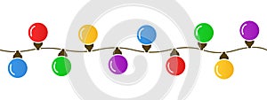 Illustration of a string of colorful holiday lights, Christmas lights isolated design elements, glowing lights for greeting card