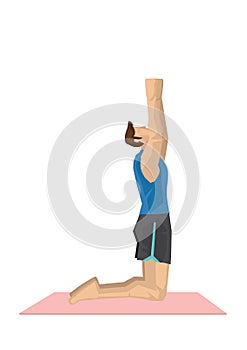 Illustration of a strong man practicing yoga with a kneel back a