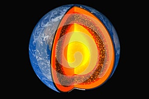 Illustration of structure of the planet Earth. The planet is in