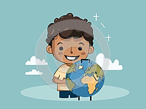 Illustration of Student Interacting with a Globe photo