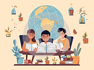 Illustration of Students Engaged in Group Study