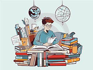 Illustration of Students Immersed in Studies
