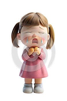 Illustration style 3d render of A little girl was crying with a bulging nose isolated on transparent background