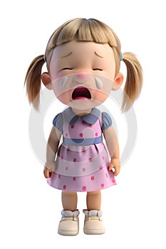 Illustration style 3d render of A little girl was crying with a bulging nose isolated on transparent background