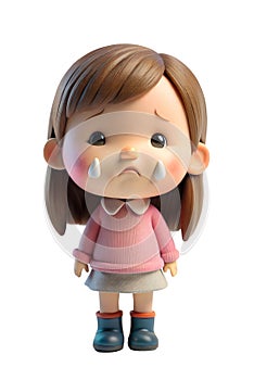 Illustration style 3d render of A little girl was crying with a bulging nose isolated on transparent background