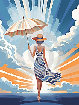 Illustration in the style of a fashion magazine cover - a young woman in art deco style,