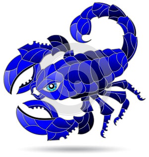 Illustration in the style of stained glass with a bright abstract scorpion, an animal isolated on a white background