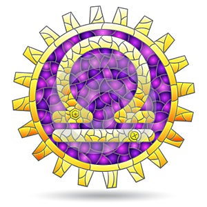 Illustration in the style of a stained glass window with   the zodiac sign Libra, a figure isolated on a white background