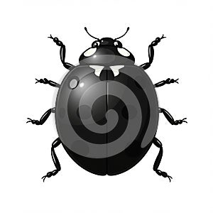 Illustration of a stylized black ladybug (Coccinellidae) with a glossy, smooth shell. The photo