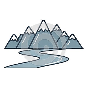 A stylized mountain range featuring five peaks with snow-capped summi