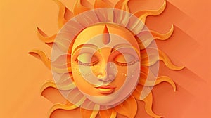 Illustration with a stylized sun with a serene face