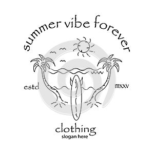 Illustration of summer vibe and surfing t-shirt design.