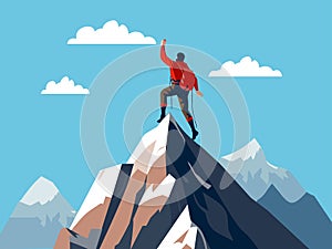 Illustration of Summit Conquest - Man Climbing Majestic Mountains