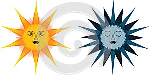 Illustration of Sun and Moon Couple with faces