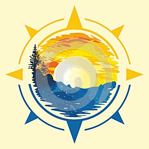 Illustration of sun and sea symbol compas
