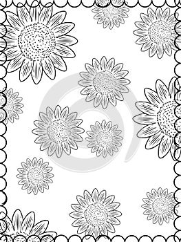 Illustration of sunflower black white baground