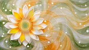 Illustration of sunflower on marbled pattern background. It has a calm atmosphere. AI Generated (Adobe Firefly)