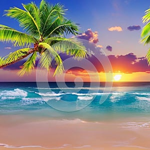 Illustration of the sunset, sunrise landscape in brazilian on the beach.