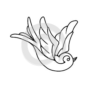 Illustration of swallow in tattoo style. Design element for emblem, sign, poster, t shirt.