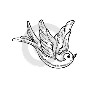Illustration of swallow in tattoo style. Design element for emblem, sign, poster, t shirt.