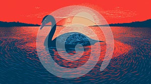 Red And Blue Swan In Woodcut-inspired Graphic Style photo