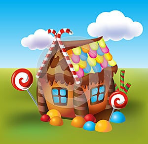 Illustration of sweet house of cookies and candy