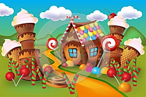 Illustration of sweet house of cookies and candy