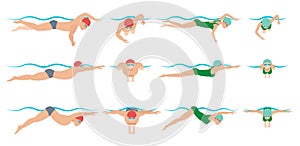 Illustration of swimming. Drawing vector.