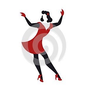 Illustration of swing dance with a woman danced in a white background