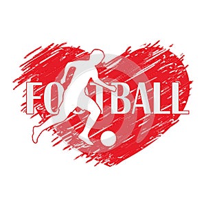 Illustration, symbol, I love football. Footballer, ball, heart