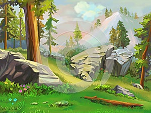 Illustration: Take a short rest in the mountain woodland. photo