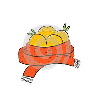 illustration of tangerines in a scarf new year illustration