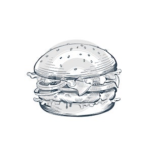 Illustration of tasty burger with beef steak