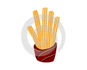 Illustration of Tasty Churros in Paper Holder Resembling High Five Hand Gesture