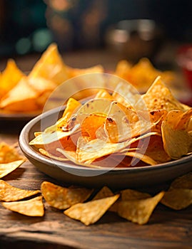 Illustration of a tasty plate of nachos, prepared in the typical style of Mexican cuisine. Illustration made with AI