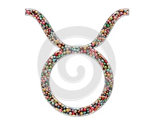 Illustration of a Taurus zodiac sign composed out of colorful beads isolated on a white background