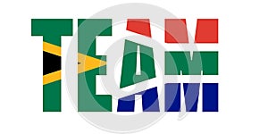Illustration of Team sports logo with South African flag overlaid on text